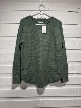 Waffle Knit Crewneck Sweater - Sage Green